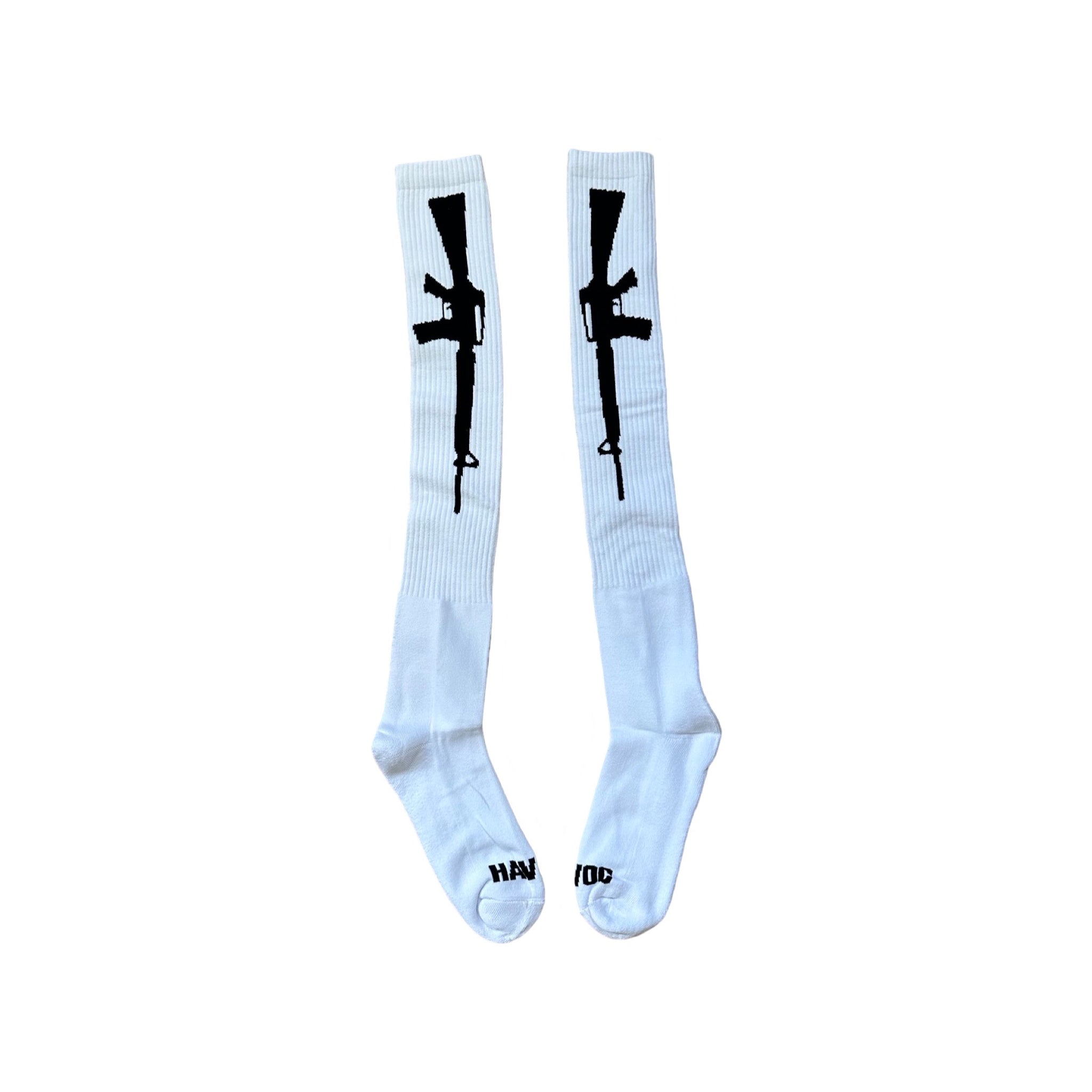 DUCK & COVER WOVEN THIGH HIGH SOCKS (white)